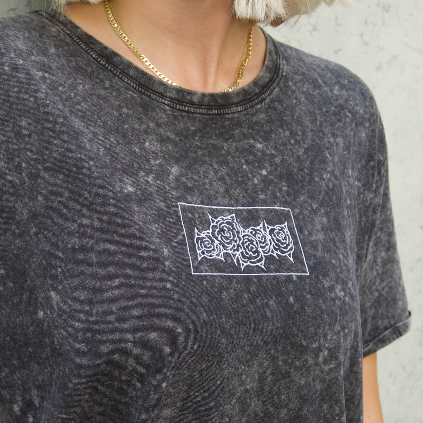 Rose Denim T-Shirt (Embroidered)